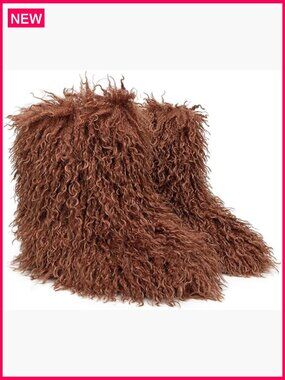 Women's Faux Fur Mid-Calf Winter Boots Slip On Flat Heel Snow Shoes